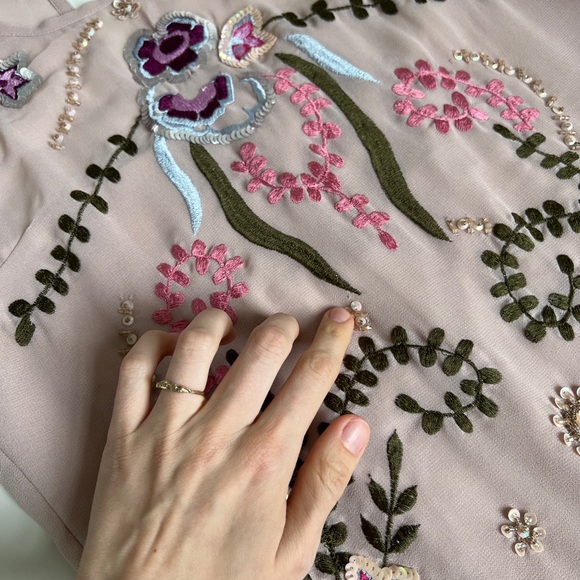 Frock and Frill Pink Embellished Knee Length Embroidered Dress Wedding UK 12 - Picture 11 of 11